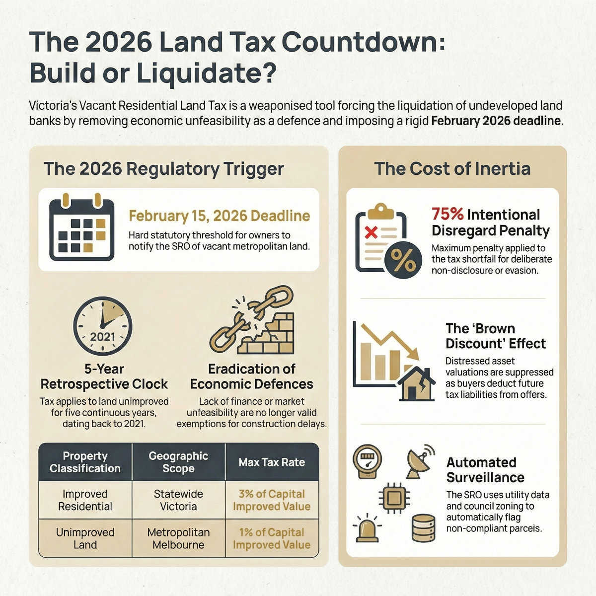 APN infographic: VIC Vacant Residential Land Tax deadline, rate escalation and penalty structure
