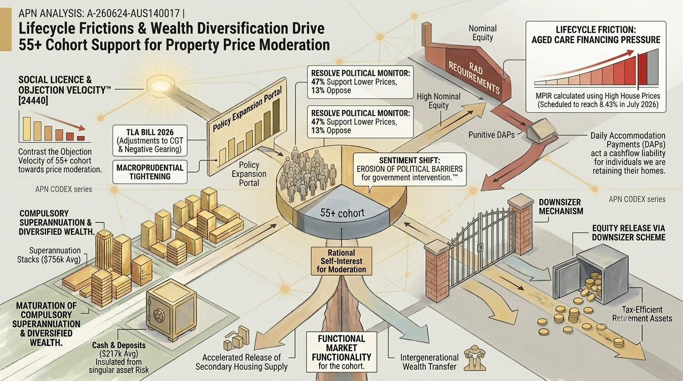 Lifecycle Frictions and Wealth Diversification Drive 55+ Cohort Support for Property Price Moderation